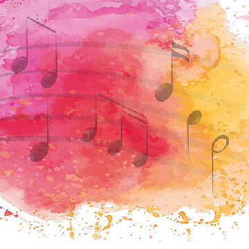 Wassermalfarben über Musiknoten - Cover von Brigitte Beutel